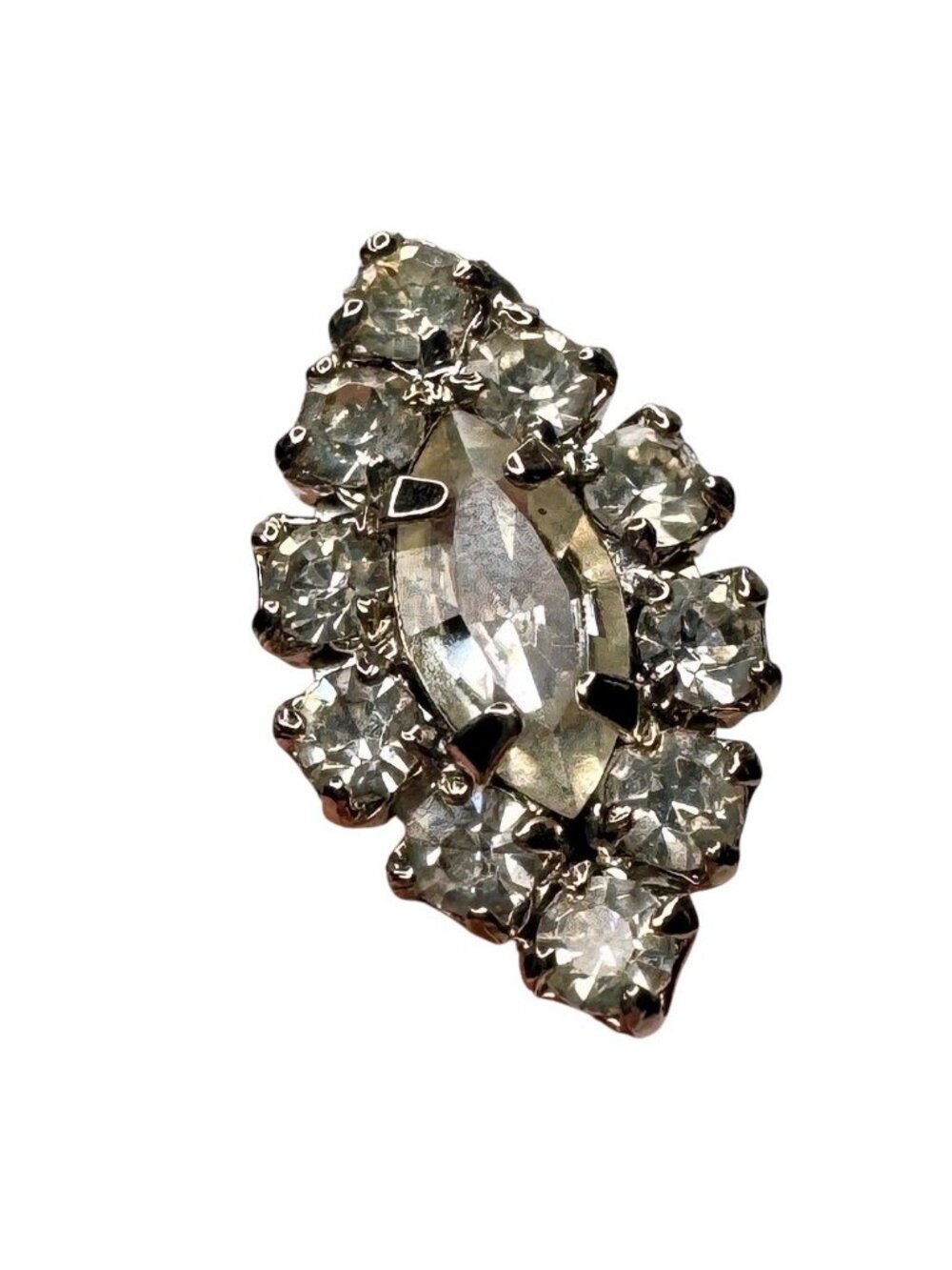 Marquise Cut Earrings Prong Set Rhinestones Clip On Silver Tone 3/4" Vintage - Picture 11 of 12
